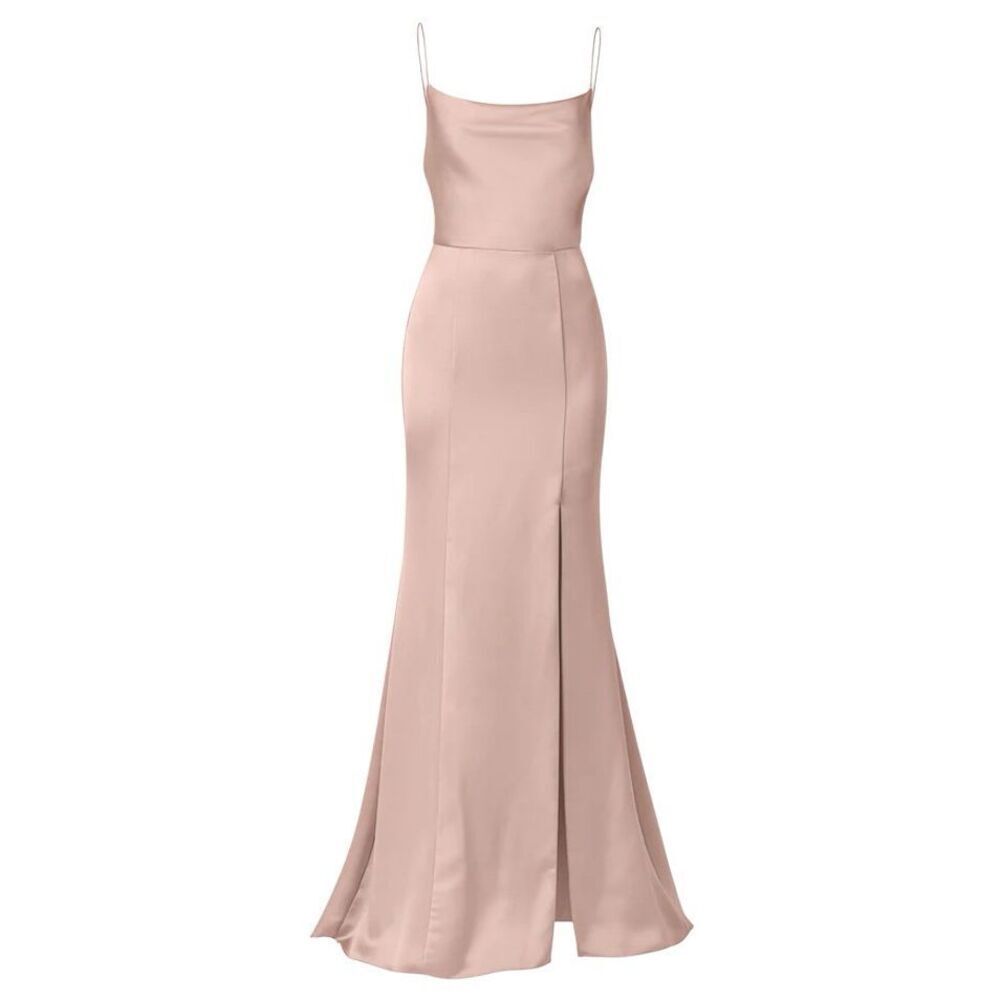 Amsale Chloe Rose-Quartz Spaghetti Strap Maxi Gown with Slit Sz 8